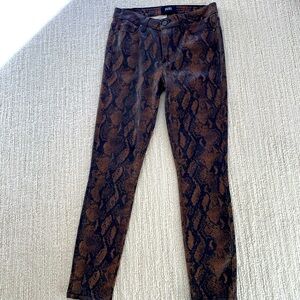 Paige coated jeans   Ultra skinny.  Brown and black snakeskin print. Size 28